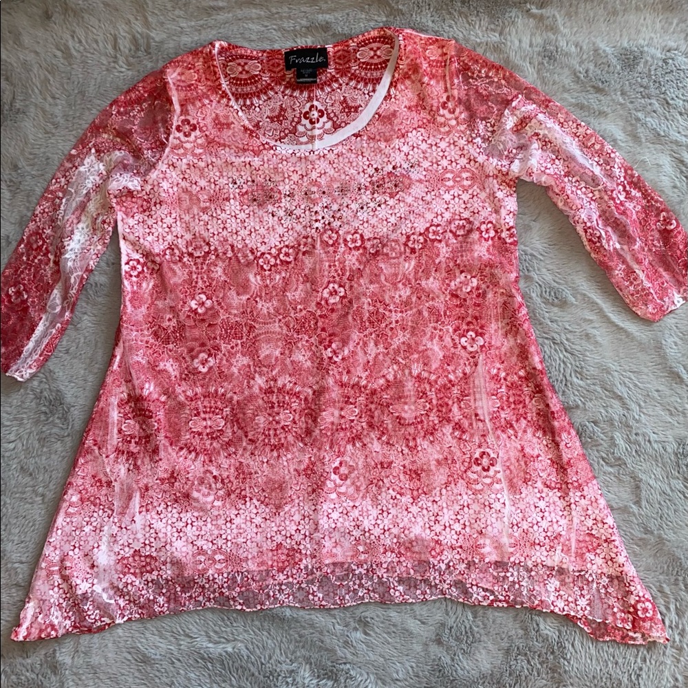Frazzle Women's Tunic Top Mesh Blouse size L